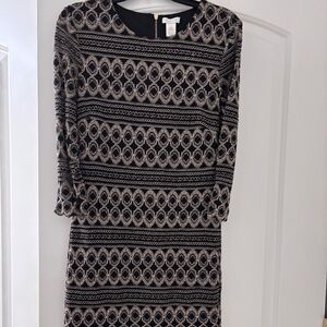 Cache Lace Dress in size Large black and gold with scalloped edge hem